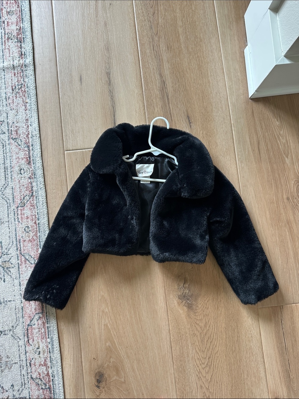 Rare Editions Black Faux Fur Cropped Jacket for Kids
